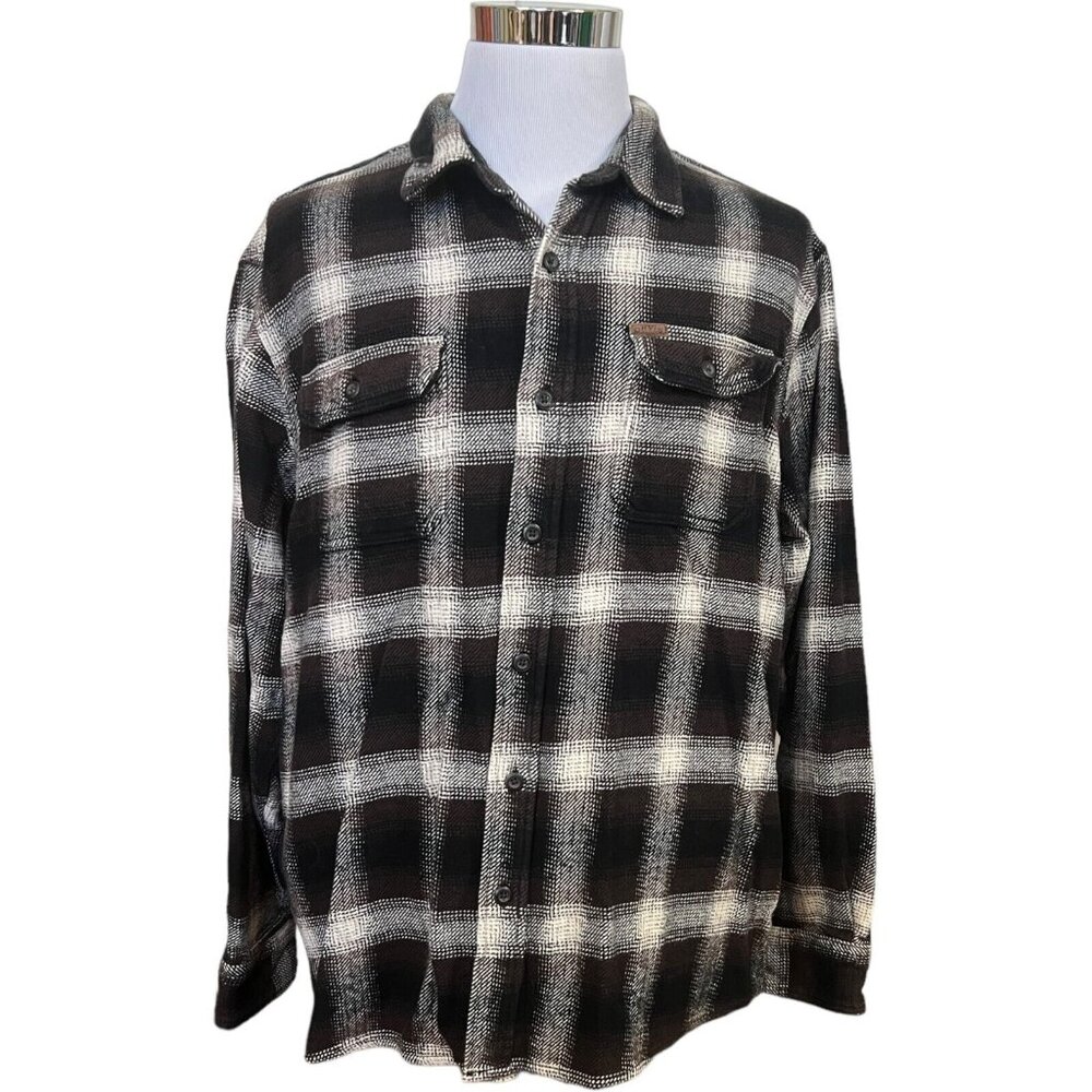 Orvis Shirt Mens 2XL XXL Button Up Heavy Brown Black Casual Outdoor Shacket‎